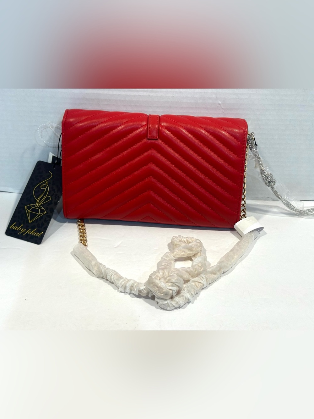 Baby Phat Quilted Red Crossbody Bag with Chain Strap - Picture 2 of 8